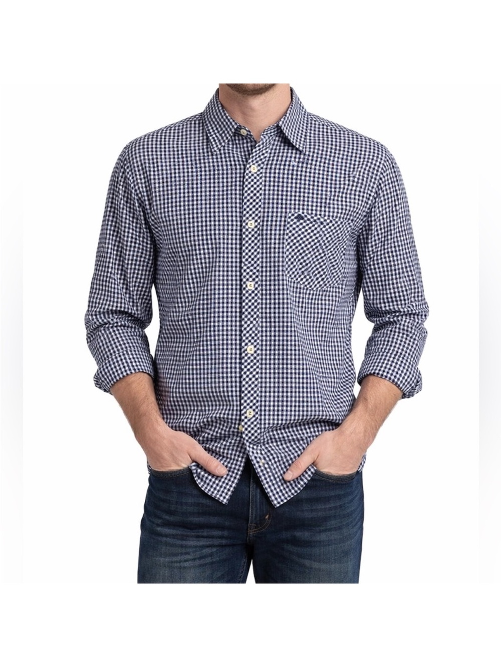 Ben Sherman Navy and White Gingham Button-Down Shirt